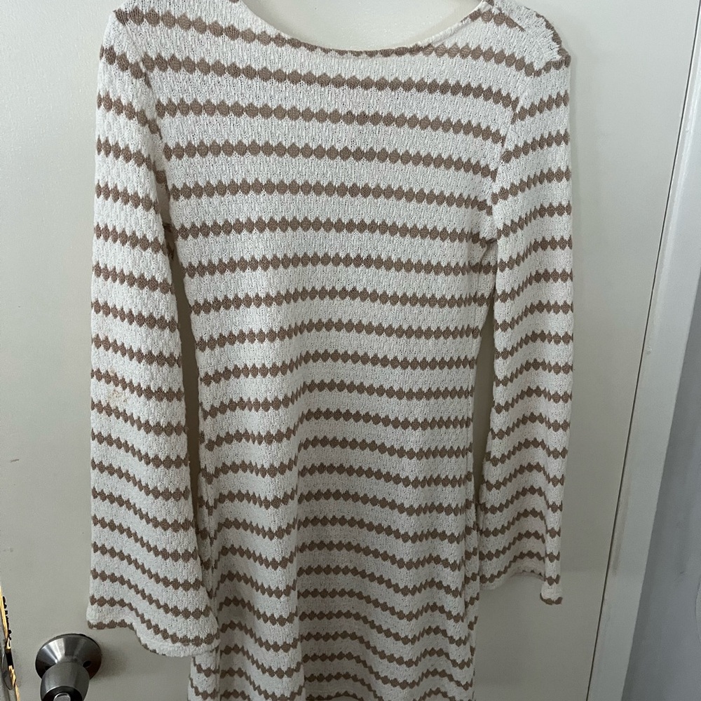 H&M Cream and Brown Striped Long-Sleeve Knit Dress